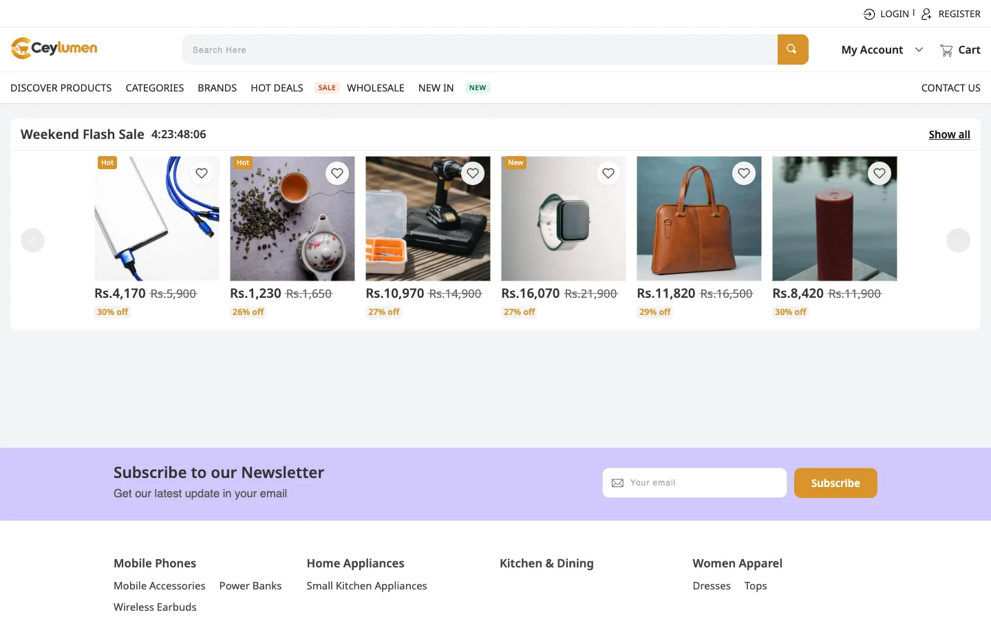 A flash sale page with a countdown and discounted products